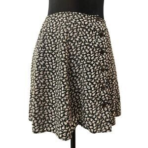 80s Vtg Express Floral Button Close Wrap Mini Skirt 7/8